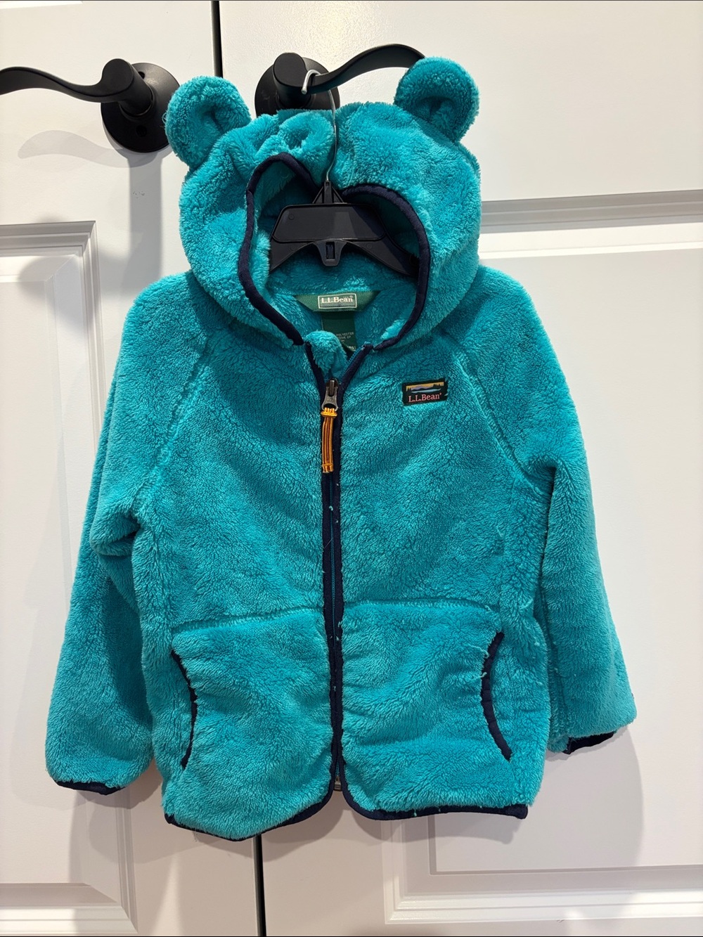 L.L. Bean Turquoise Fuzzy Bear-Ear Hooded Jacket